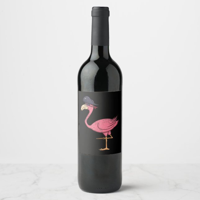 Rótulo De Garrafa De Cerveja Flamingo Rosa Pirata Com Halloween De Aterro (Frente)