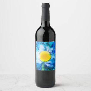 Rótulo De Garrafa De Cerveja Flor azul da tinta do álcool
