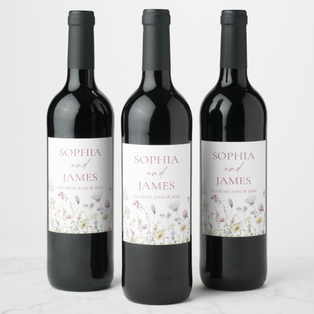 Rótulo De Garrafa De Cerveja Flor de Campo Elegante Flores Casamento (Garrafas)