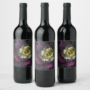 Rótulo De Garrafa De Cerveja Flor de Fractal Abstrato Moderno Purpur Khaki Cinz