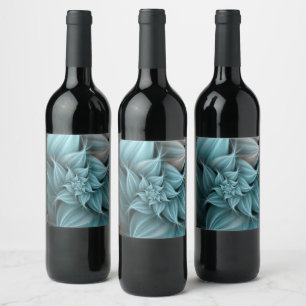 Rótulo De Garrafa De Cerveja Flor Fractal Turquesa Incrível 