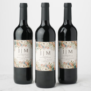 Rótulo De Garrafa De Cerveja Flor Monograma Casamento Creme Pêssego