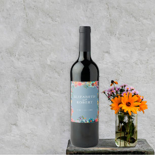 Rótulo De Garrafa De Cerveja Flor Silvestre Chic Boho Rústico Jardim Azul Elega