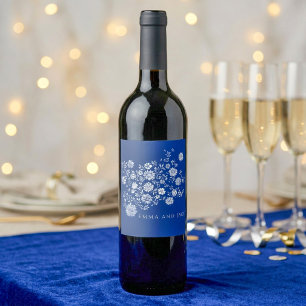Rótulo De Garrafa De Cerveja Floral Aquarela Azul Marinho