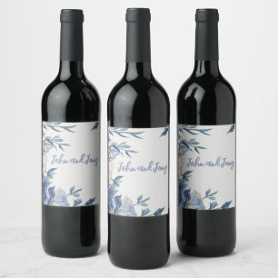 Rótulo De Garrafa De Cerveja Floral Azul de Cor de Água Suave