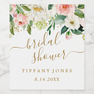 Rótulo De Garrafa De Cerveja Floral Bege Dourado Rosa Confete Chá de Noiva