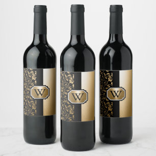 Rótulo De Garrafa De Cerveja Floral Preto e Ouro