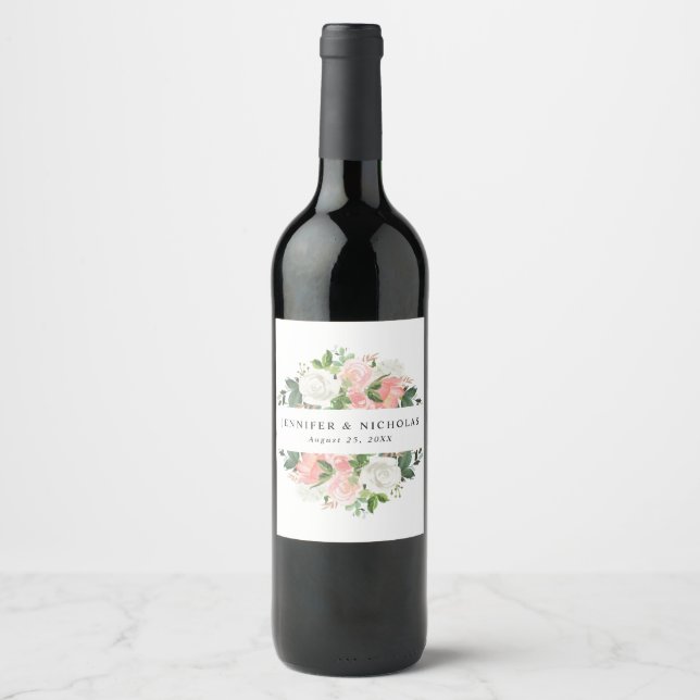 Rótulo De Garrafa De Cerveja Floral Primavera Blush | Casamento (Frente)