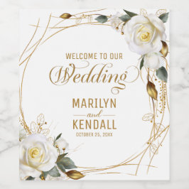 Rótulo De Garrafa De Cerveja Floral rosa Dourada