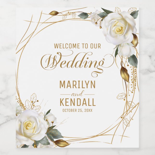 Rótulo De Garrafa De Cerveja Floral rosa Dourada (Rótulo Único)