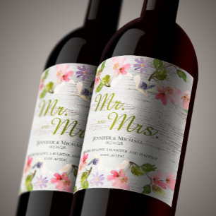 Rótulo De Garrafa De Cerveja Floral Rústico em Madeira Branca