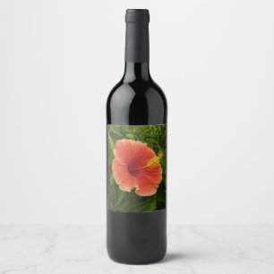 Rótulo De Garrafa De Cerveja Floral Tropical de Flor de Hibiscus Laranja