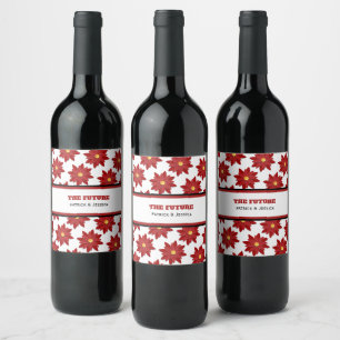 Rótulo De Garrafa De Cerveja Floral Vermelho e Dourado Geométrico