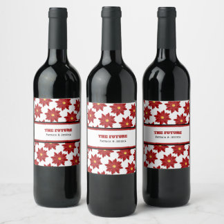 Rótulo De Garrafa De Cerveja Floral Vermelho e Dourado Geométrico