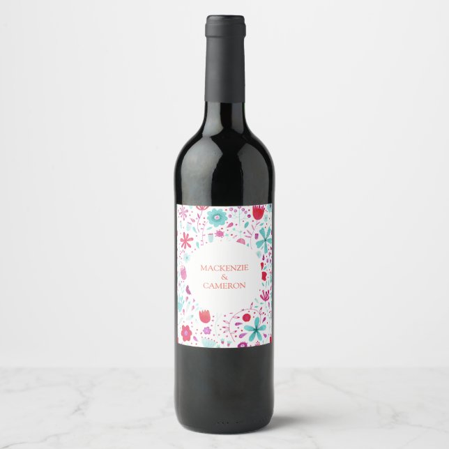 Rótulo De Garrafa De Cerveja Floral Watercolor Wedding (Frente)