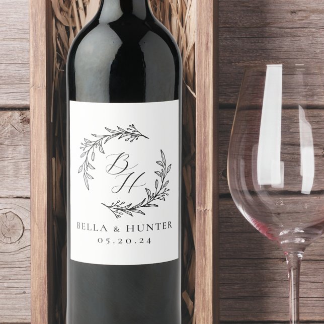 Rótulo De Garrafa De Cerveja Floral Wreath Wedding Monograma Inicial (Criador carregado)