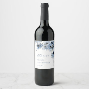 Rótulo De Garrafa De Cerveja Flores Azuis Artísticas Casamento