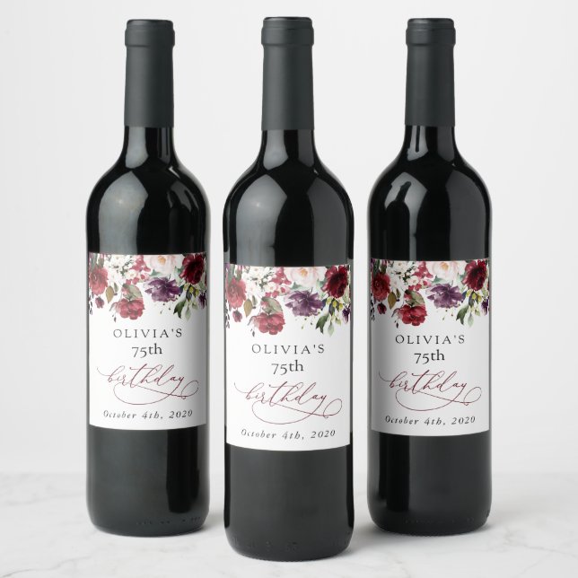 Rótulo De Garrafa De Cerveja Flores Borgonha, Flores Rosa, Boho, Aniversário (Garrafas)