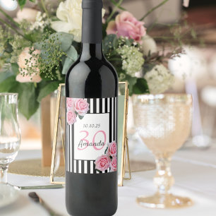 Rótulo De Garrafa De Cerveja Flores cor-de-aniversário de 30 anos cor-de-rosa