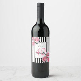 Rótulo De Garrafa De Cerveja Flores cor-de-aniversário de 40 anos cor-de-rosa s