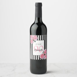 Rótulo De Garrafa De Cerveja Flores cor-de-rosa de 90 aniversário em listras br