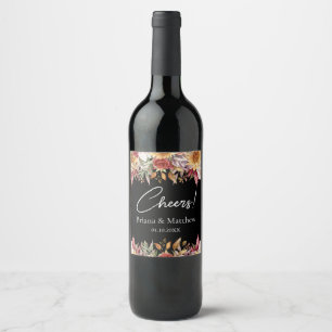 Rótulo De Garrafa De Cerveja Flores de Folhagem de Outono Casamento Preto e Bra