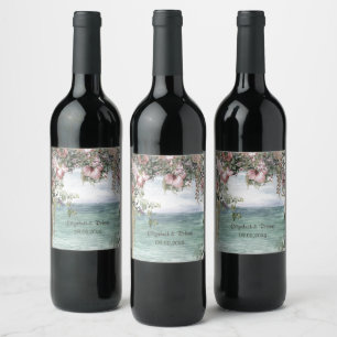 Rótulo De Garrafa De Cerveja Flores Elegantes Casamento no Oceano