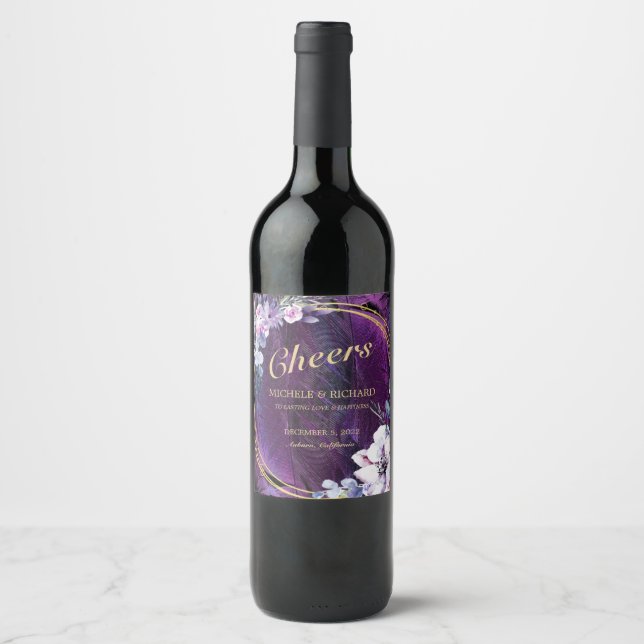 Rótulo De Garrafa De Cerveja Flores Elegantes e Penas (Frente)