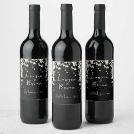 Rótulo De Garrafa De Cerveja Flores Elegantes em Aquarela Preta e Branca