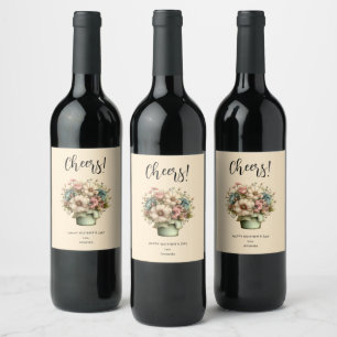 Rótulo De Garrafa De Cerveja Flores em um Vaso de Planta Cute Dia das Mães