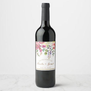 Rótulo De Garrafa De Cerveja Flores Florais Aquarela Casamento Vinho Moderno