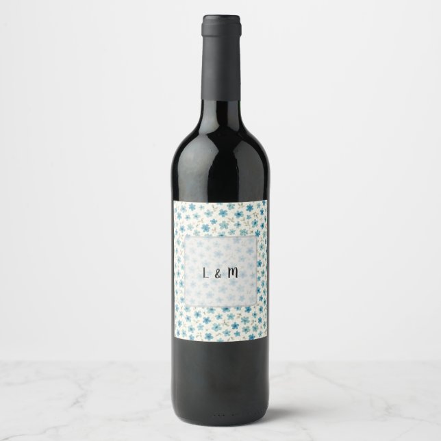 Rótulo De Garrafa De Cerveja Flores minúsculas modernas azuis (Frente)