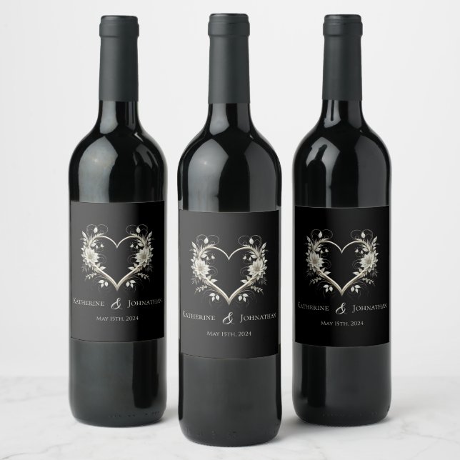 Rótulo De Garrafa De Cerveja Flores Modernas com Casamento Cardíaco- (Garrafas)