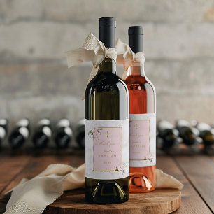 Rótulo De Garrafa De Cerveja Flores Rosa Elegantes Batismo Dourado