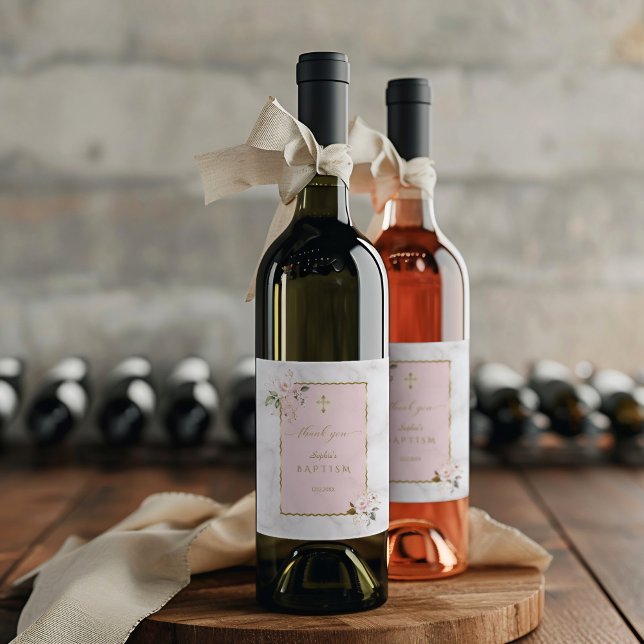 Rótulo De Garrafa De Cerveja Flores Rosa Elegantes Batismo Dourado (Criador carregado)