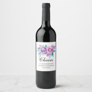 Rótulo De Garrafa De Cerveja Flores roxas e rosadas. Aplausos florais de casame