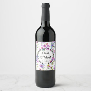 Rótulo De Garrafa De Cerveja Flores silvestres elegantes em roxo rosa em aquare