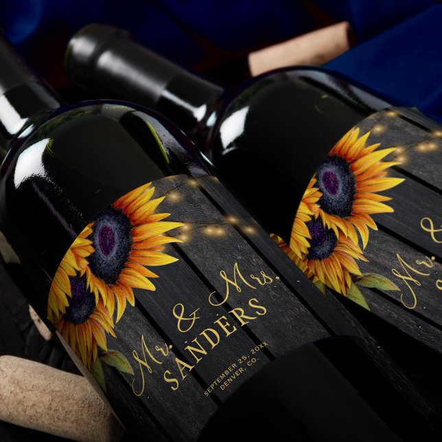 Rótulo De Garrafa De Cerveja Flores solares casadas rústica festeira (Criador carregado)