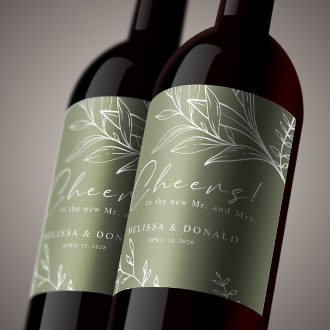 Rótulo De Garrafa De Cerveja Flores Verde Sálvia Casamento Boho (Criador carregado)