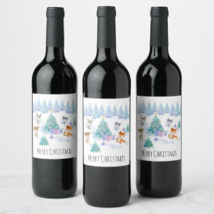 Rótulo De Garrafa De Cerveja Floresta Dançando Animais de Natal