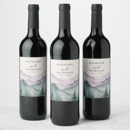 Rótulo De Garrafa De Cerveja Floresta Nebulosa da Montanha Casamento em Aquarel