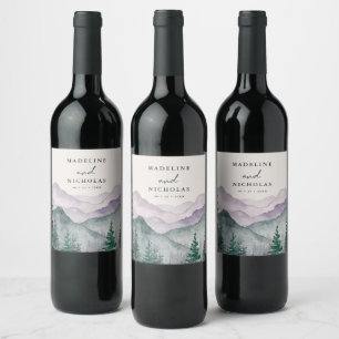 Rótulo De Garrafa De Cerveja Floresta Nebulosa da Montanha Casamento em Aquarel