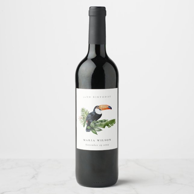 Rótulo De Garrafa De Cerveja Floresta Tropical Toucan Fauna Aniversário Qualque (Frente)