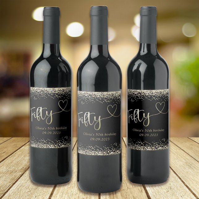 Rótulo De Garrafa De Cerveja Folha de Ouro Preta com Brilho 50.o Aniversário (Criador carregado)