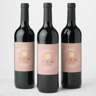 Rótulo De Garrafa De Cerveja Folha rosa poeirenta do Boho do casamento chinês m