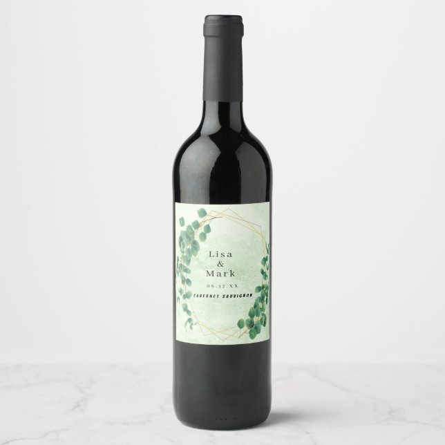 Rótulo De Garrafa De Cerveja Folhas de Eucalipto Geometria Verde (Frente)