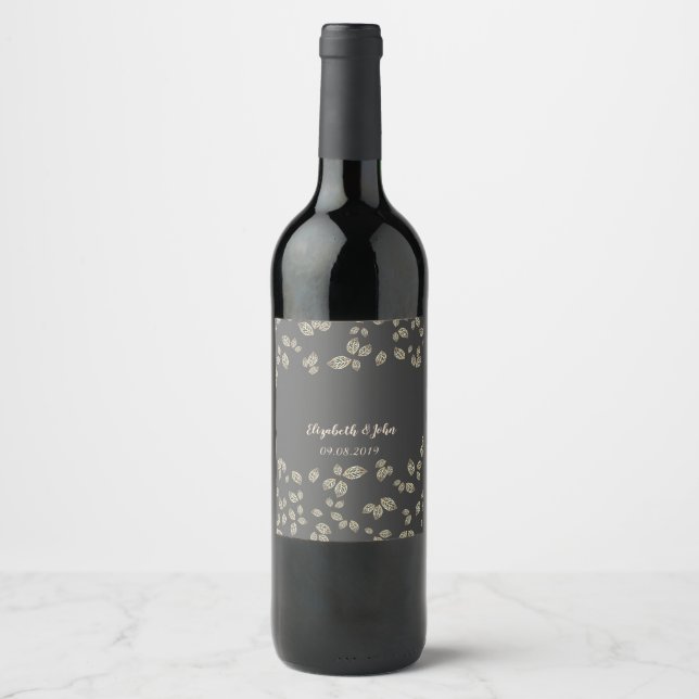 Rótulo De Garrafa De Cerveja Folhas de Ouro Chic Elegantes (Frente)