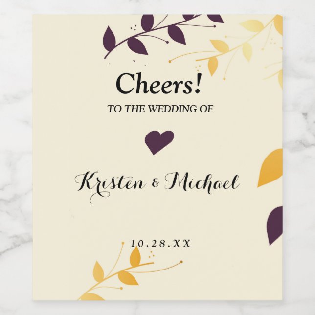 Rótulo De Garrafa De Cerveja Folhas de Ouro Roxo Elegante (Rótulo Único)