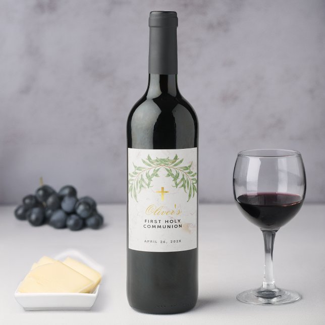 Rótulo De Garrafa De Cerveja Folhas de Primeira Comunhão Cruz de Ouro Falso em  (Criador carregado)