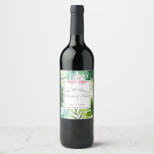 Rótulo De Garrafa De Cerveja Folhas Tropicais & Flamingos Vinho de Casamento de